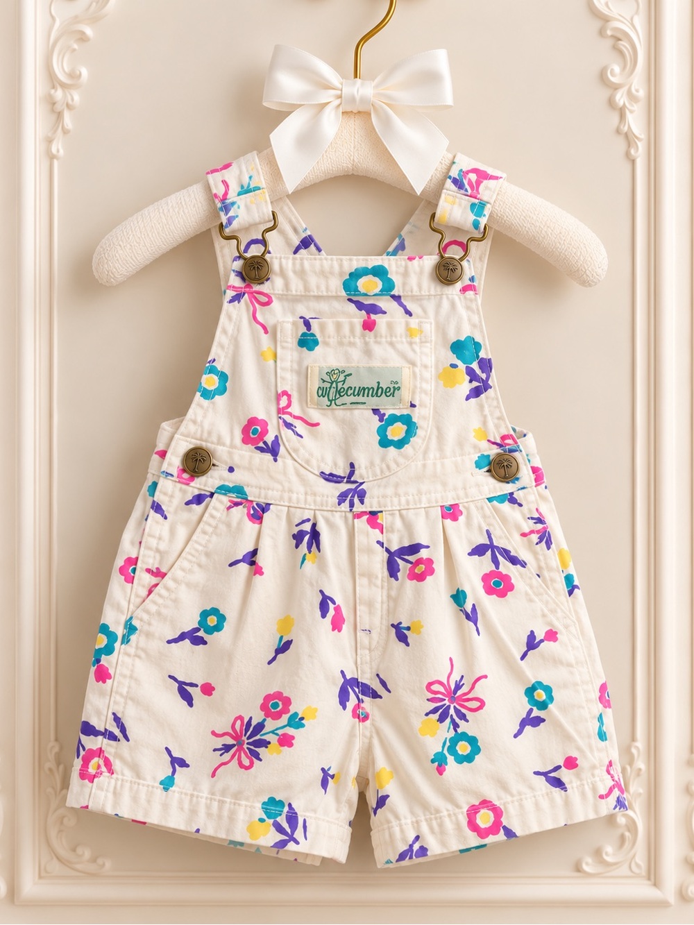 Vintage Cutecumber Original Vegetable Floral Shortall Romper 18M Rare Pleated